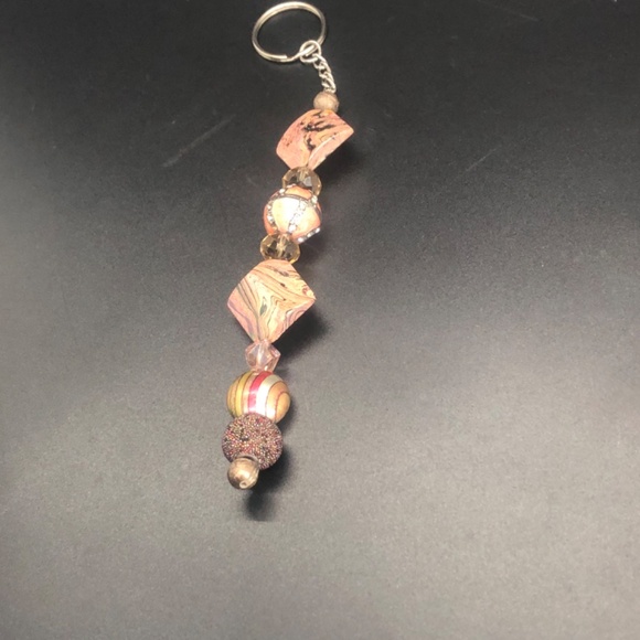 Blush Pink & Black Swirl Handmade Keychain | Single Strand Beaded Bag Charm - Picture 16 of 16